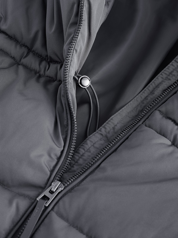 Teal Grey Shower Resistant Hooded Long Padded Puffer Coat - Image 8 of 8