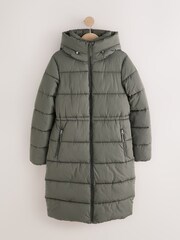 Khaki Green Shower Resistant Hooded Long Wadded Coat - Image 1 of 4