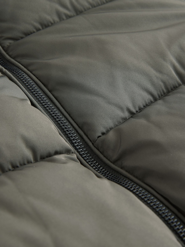 Khaki Green Shower Resistant Hooded Long Wadded Coat - Image 2 of 4