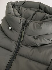 Khaki Green Shower Resistant Hooded Long Wadded Coat - Image 3 of 4