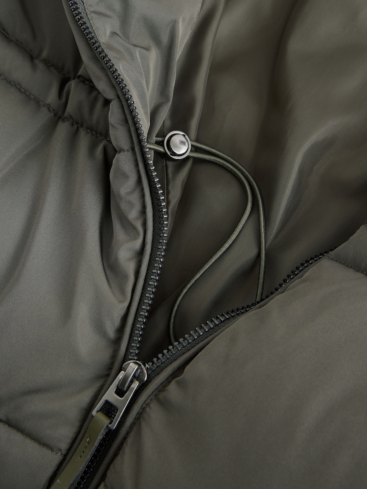 Khaki Green Shower Resistant Hooded Long Wadded Coat - Image 4 of 4