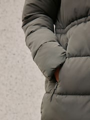 Khaki Green Shower Resistant Hooded Long Padded Puffer Coat - Image 5 of 9
