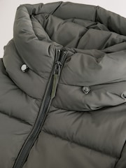 Khaki Green Shower Resistant Hooded Long Padded Puffer Coat - Image 8 of 9
