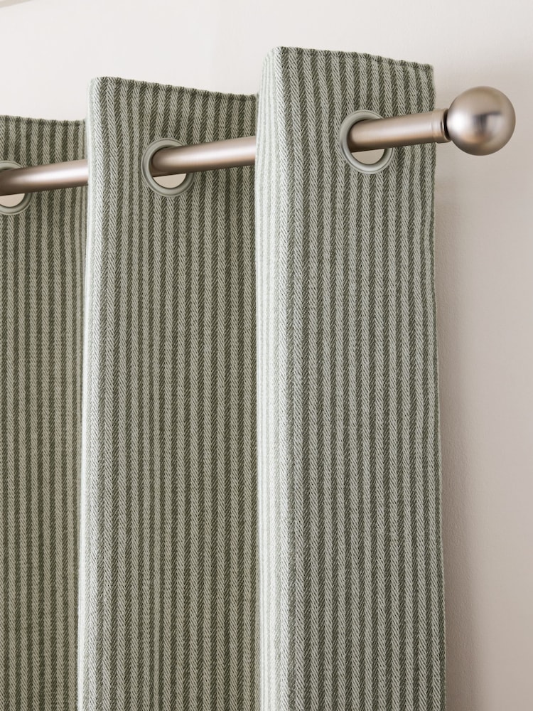Green Brushed Stripe Super Thermal Eyelet Curtains - Image 1 of 6