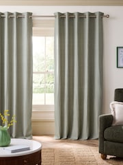 Green Brushed Stripe Super Thermal Eyelet Curtains - Image 2 of 6
