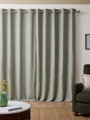 Green Brushed Stripe Super Thermal Eyelet Curtains - Image 4 of 6