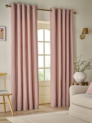Pink Brushed Stripe Super Thermal Eyelet Curtains - Image 2 of 6