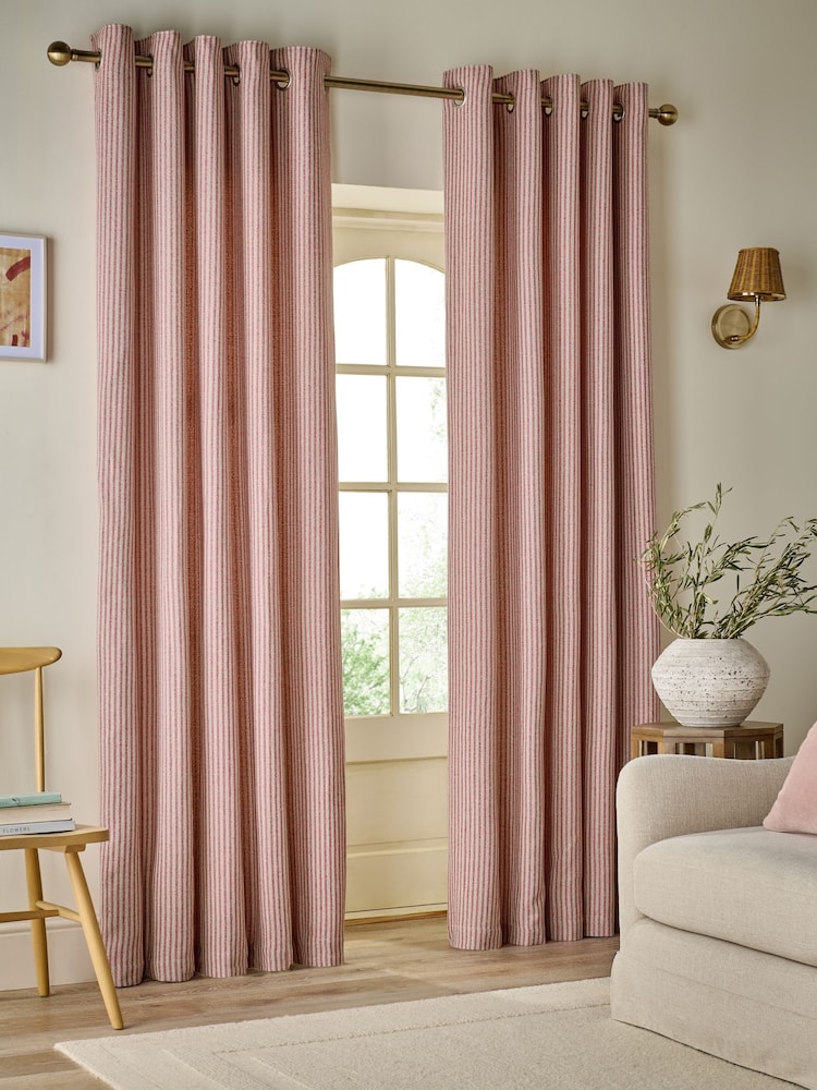 Pink Brushed Stripe Super Thermal Eyelet Curtains - Image 2 of 6