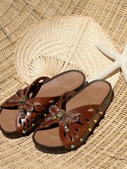 Kurt Geiger London Boho Butterfly Flat Brown Sandals - Image 1 of 6