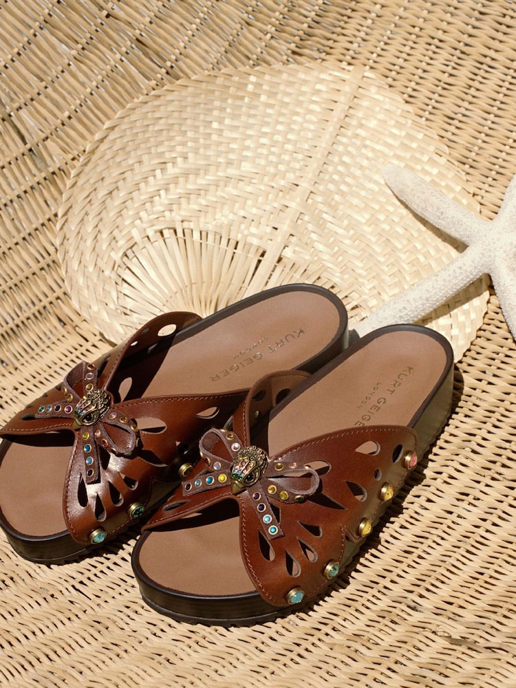Kurt Geiger London Boho Butterfly Flat Brown Sandals - Image 1 of 6