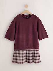 Burgundy/Red Short Sleeve Knit 2 in 1 Mini Dress - Image 6 of 8