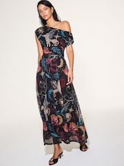 Black Celestial Print Off Shoulder Mesh Midi Dress - Image 2 of 4