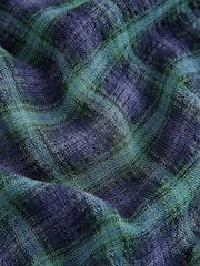 Green/Navy Check Puff Sleeve V-Neck Midi Dress - Image 6 of 7