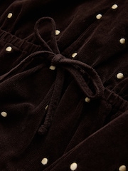 Chocolate Brown/Gold Spot Long Sleeve V-Neck Tie Cord Mini Dress - Image 6 of 7