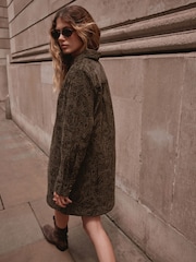 Khaki Green Paisley Long Sleeve Cord Overhead Mini Dress - Image 3 of 6