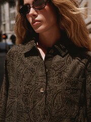 Khaki Green Paisley Long Sleeve Cord Overhead Mini Dress - Image 4 of 6