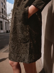Khaki Green Paisley Long Sleeve Cord Overhead Mini Dress - Image 5 of 6