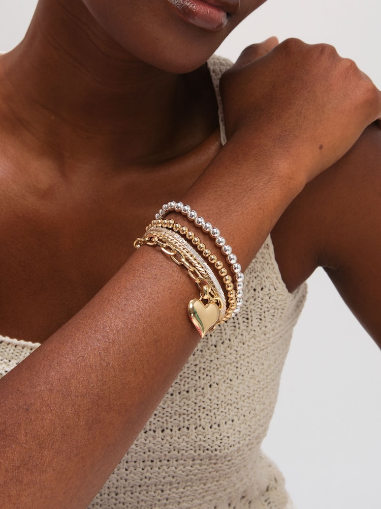 Mood מארז של 4 צמידים בעיטור לב בשני גוונים - תמונה 3 מתוך 3 Mood מארז של 4 צמידים בעיטור לב בשני גוונים - תמונה 3 מתוך 3