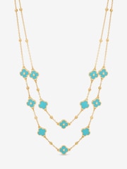 Mood Turquoise Blue Gold Tone Clover Multi Row Necklace - Image 1 of 1