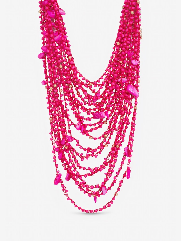 Mood Pink Tone Beaded Statement Multirow Necklace - Image 1 of 3