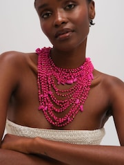 Mood Pink Tone Beaded Statement Multirow Necklace - Image 2 of 3