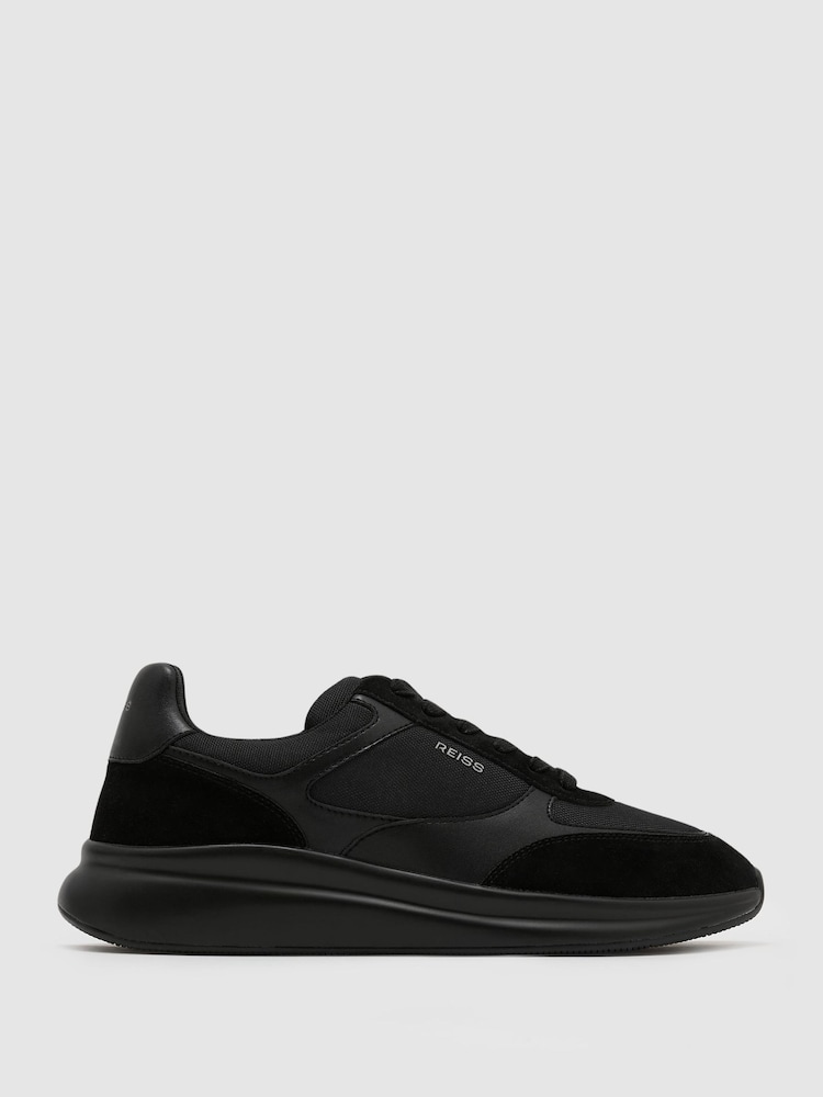 Reiss All Black Hudson Suede-Trim Runner Trainers - Image 1 of 4 Reiss All Black Hudson Suede-Trim Runner Trainers - Image 1 of 4