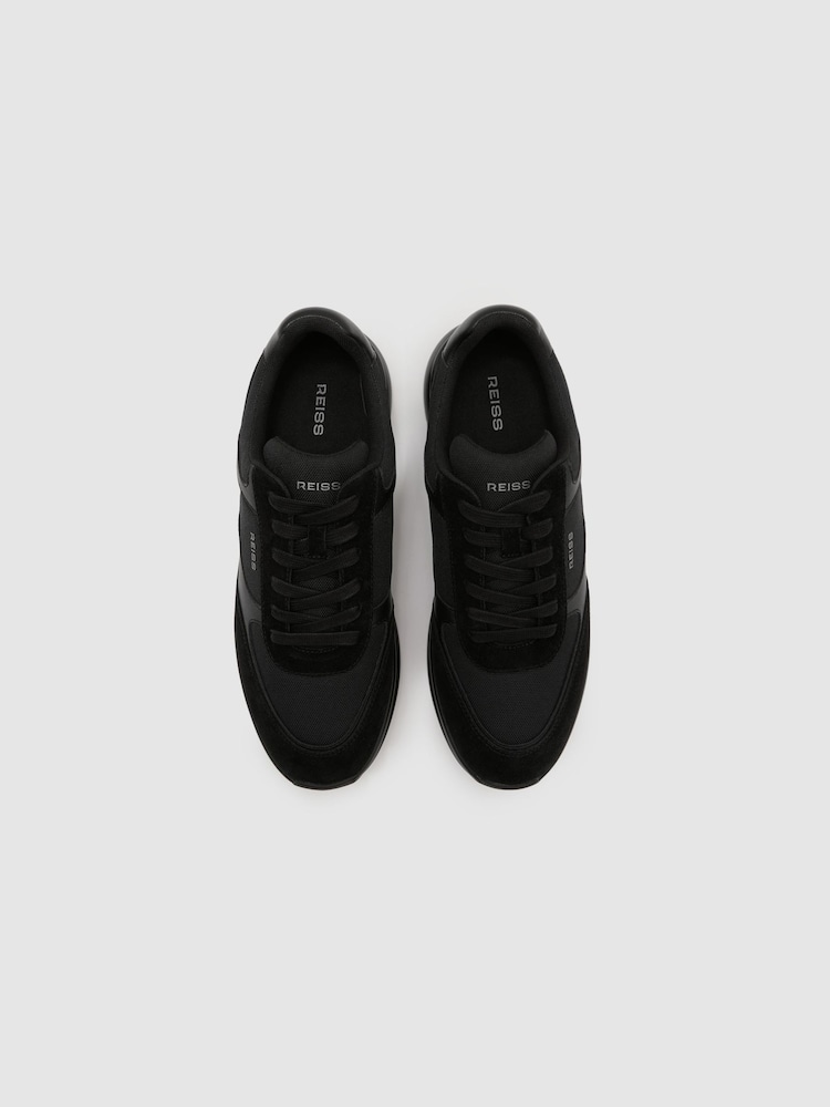 Reiss All Black Hudson Suede-Trim Runner Trainers - Image 2 of 4 Reiss All Black Hudson Suede-Trim Runner Trainers - Image 2 of 4
