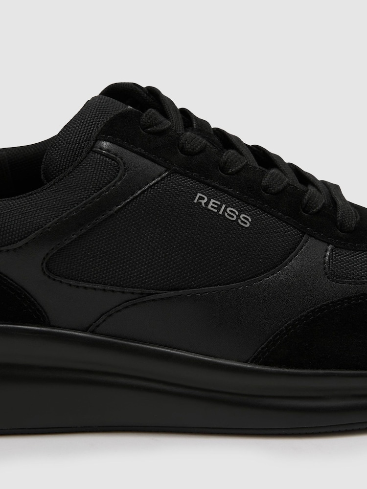 Reiss All Black Hudson Suede-Trim Runner Trainers - Image 4 of 4 Reiss All Black Hudson Suede-Trim Runner Trainers - Image 4 of 4