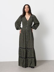 FatFace Eden Navy Ditsy Petite Jacquard Maxi Dress - Image 1 of 6