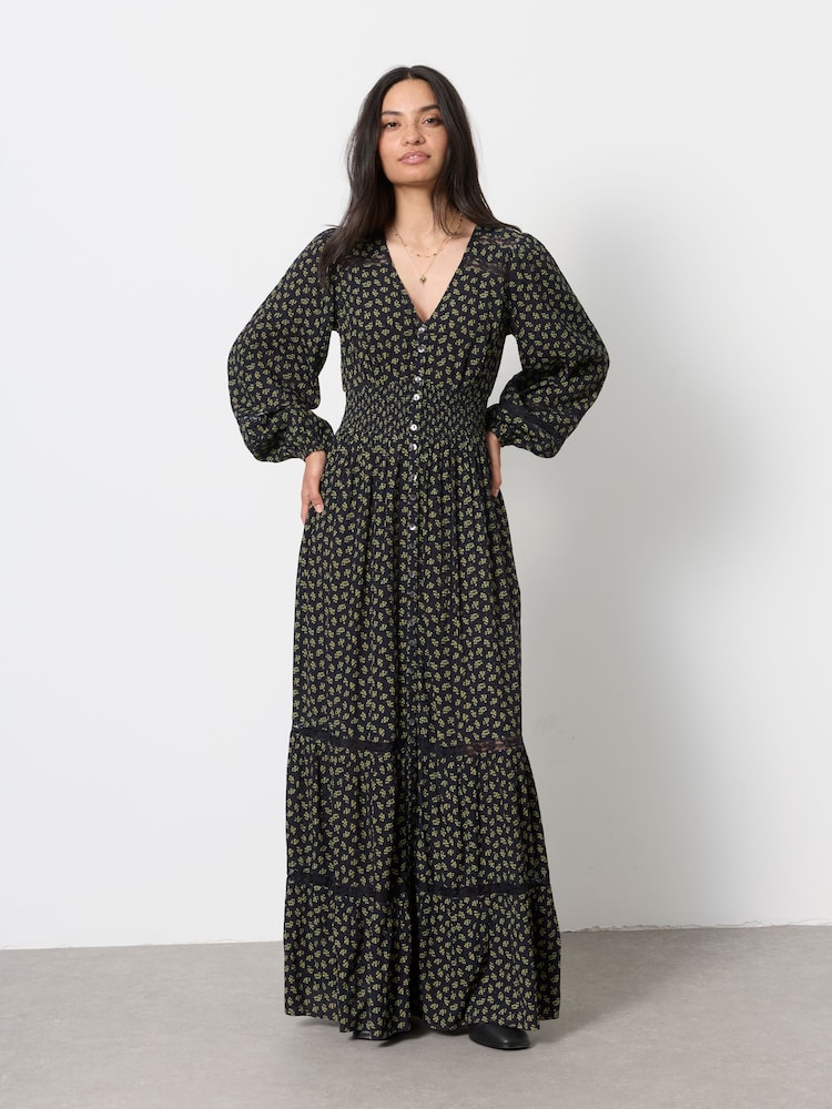 FatFace Eden Navy Ditsy Petite Jacquard Maxi Dress - Image 1 of 6 FatFace Eden Navy Ditsy Petite Jacquard Maxi Dress - Image 1 of 6