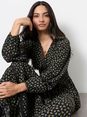 FatFace Eden Navy Ditsy Petite Jacquard Maxi Dress - Image 5 of 6