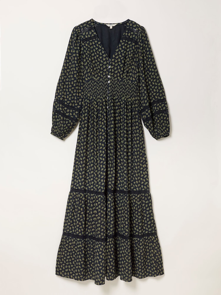 FatFace Eden Navy Ditsy Petite Jacquard Maxi Dress - Image 7 of 7