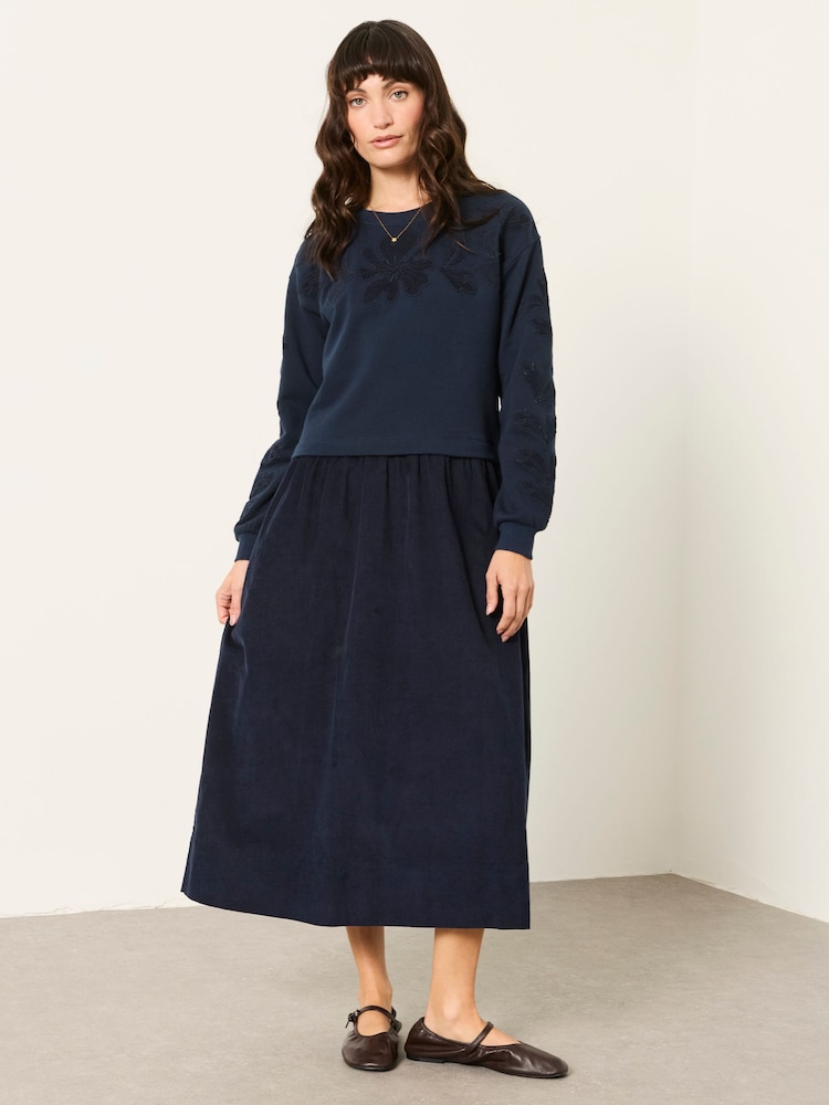FatFace Pacey Navy Blue Petite Cord Contrast Midi Dress - Image 1 of 5 FatFace Pacey Navy Blue Petite Cord Contrast Midi Dress - Image 1 of 5