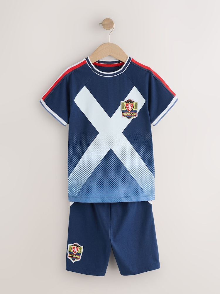 Blue Scotland Single Short Football Pyjamas (4-14yrs) - Image 1 of 5 Blue Scotland Single Short Football Pyjamas (4-14yrs) - Image 1 of 5