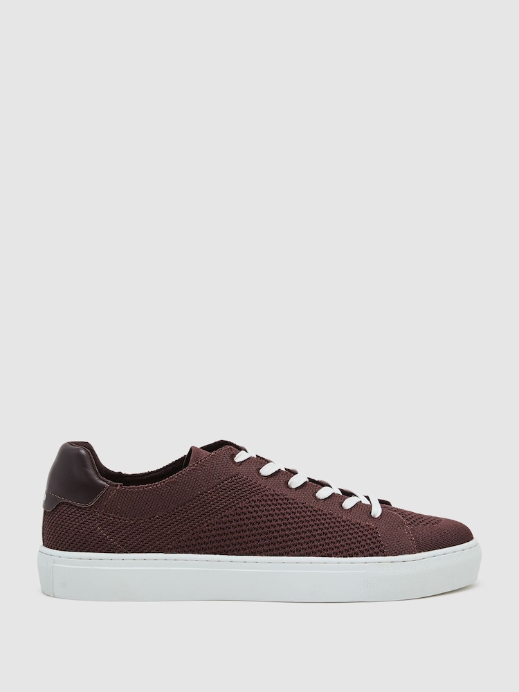 Reiss Plum Purple Finley Knitted Low-Top Trainers - Image 1 of 3