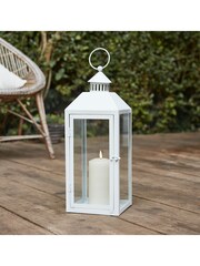 Lights4fun Perth Medium White Garden Lantern with TruGlow Candle and Remote Control - Image 1 of 4