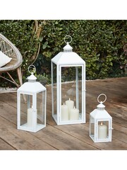 Lights4fun Perth Medium White Garden Lantern with TruGlow Candle and Remote Control - Image 2 of 4