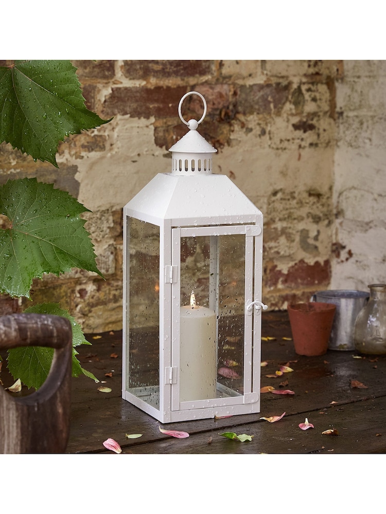 Lights4fun Perth Medium White Garden Lantern with TruGlow Candle and Remote Control - Image 4 of 4