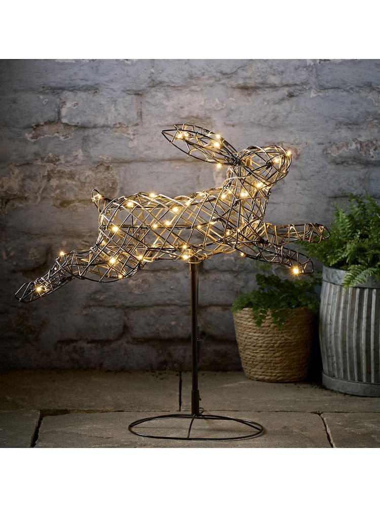 Lights4fun Brown Rattan Light Up Leaping Bunny - Image 1 of 4