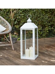 Lights4fun Perth Large White Garden Lantern with 3 TruGlow Candles - Image 1 of 4