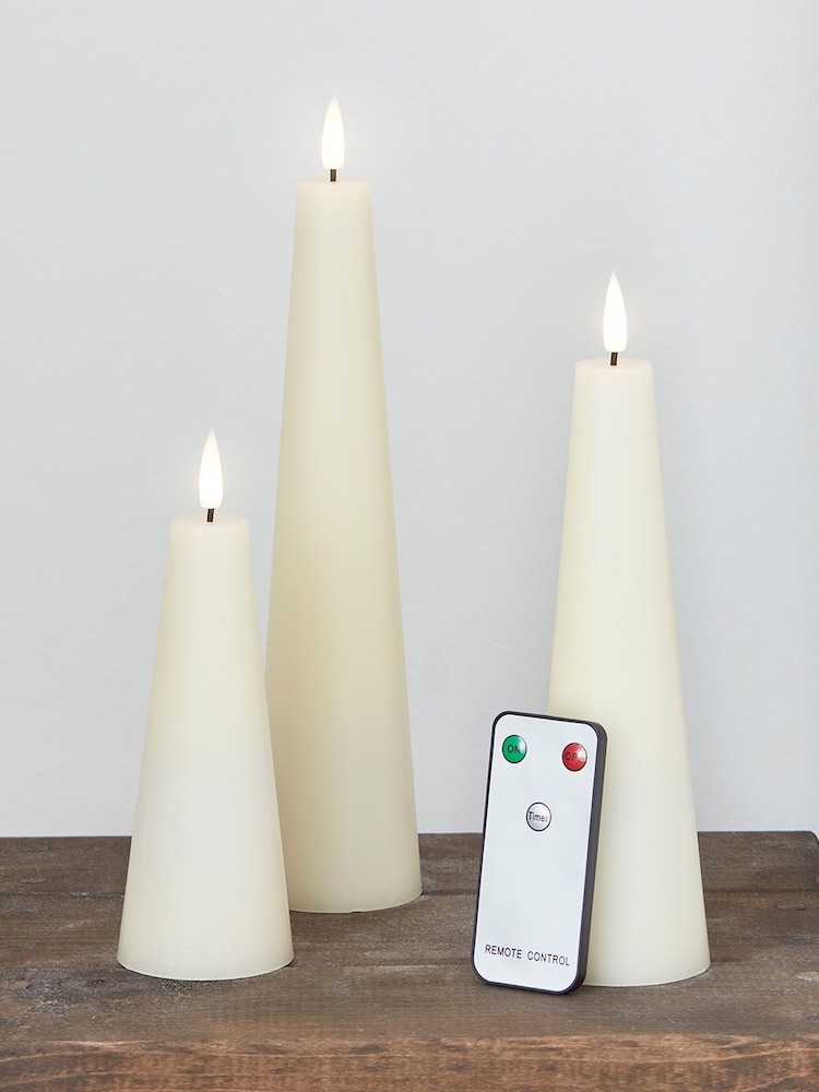 Lights4fun TruGlow® Ivory Cone LED Pillar Candles Trio - Image 2 of 3