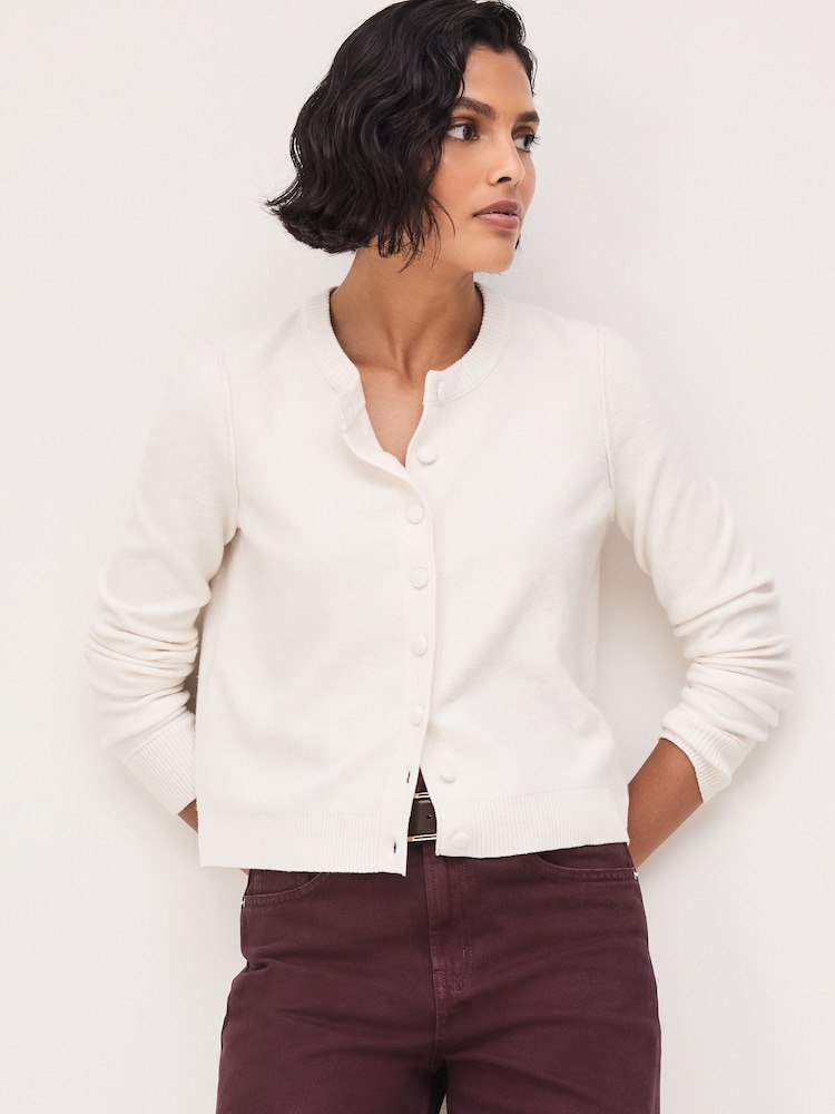 Ecru Supersoft Crew Neck Long Sleeve Cardigan - Image 1 of 5 Ecru Supersoft Crew Neck Long Sleeve Cardigan - Image 1 of 5