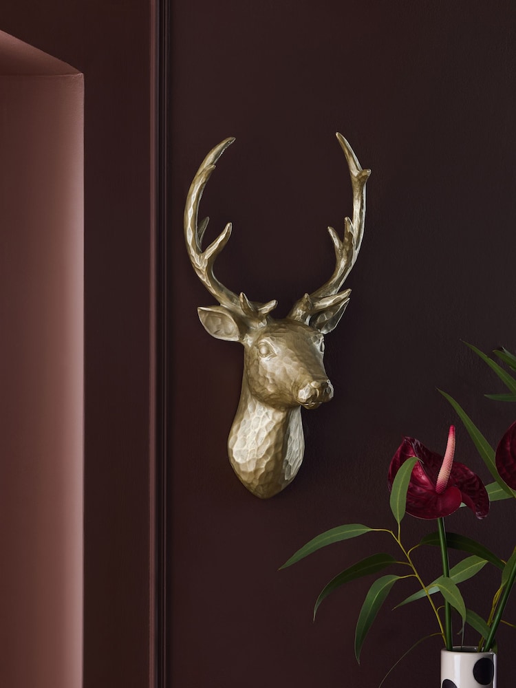 Gold Metal Effect 3D Stag Head Wall Art - Image 1 of 4 Gold Metal Effect 3D Stag Head Wall Art - Image 1 of 4