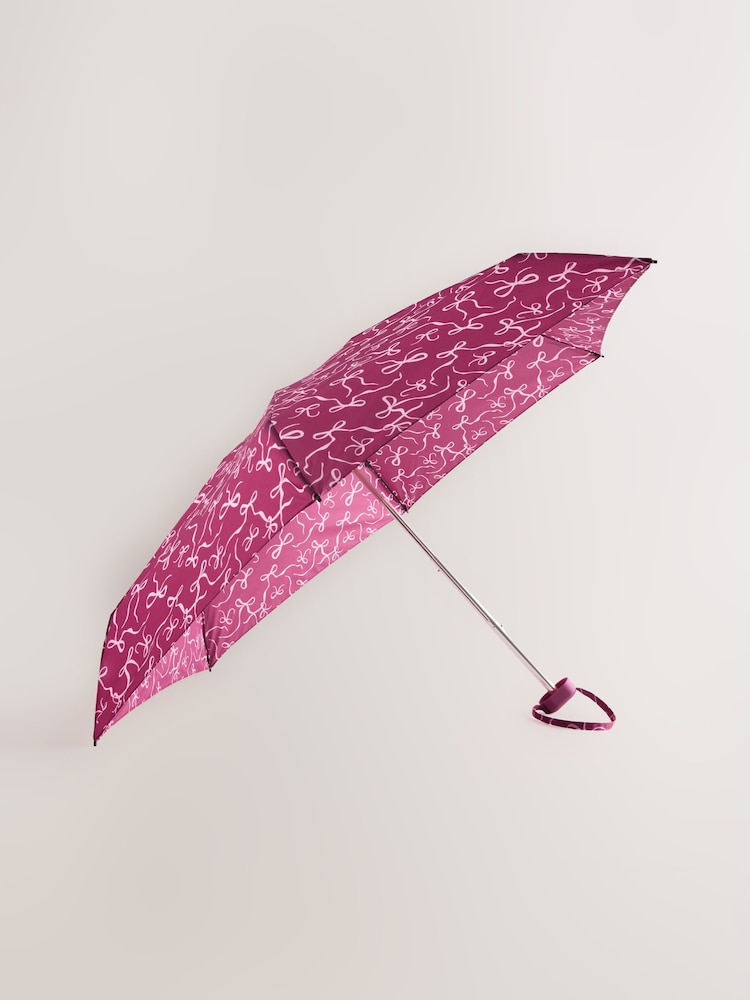 Pink Bow Print Compact Umbrella - Image 2 of 4