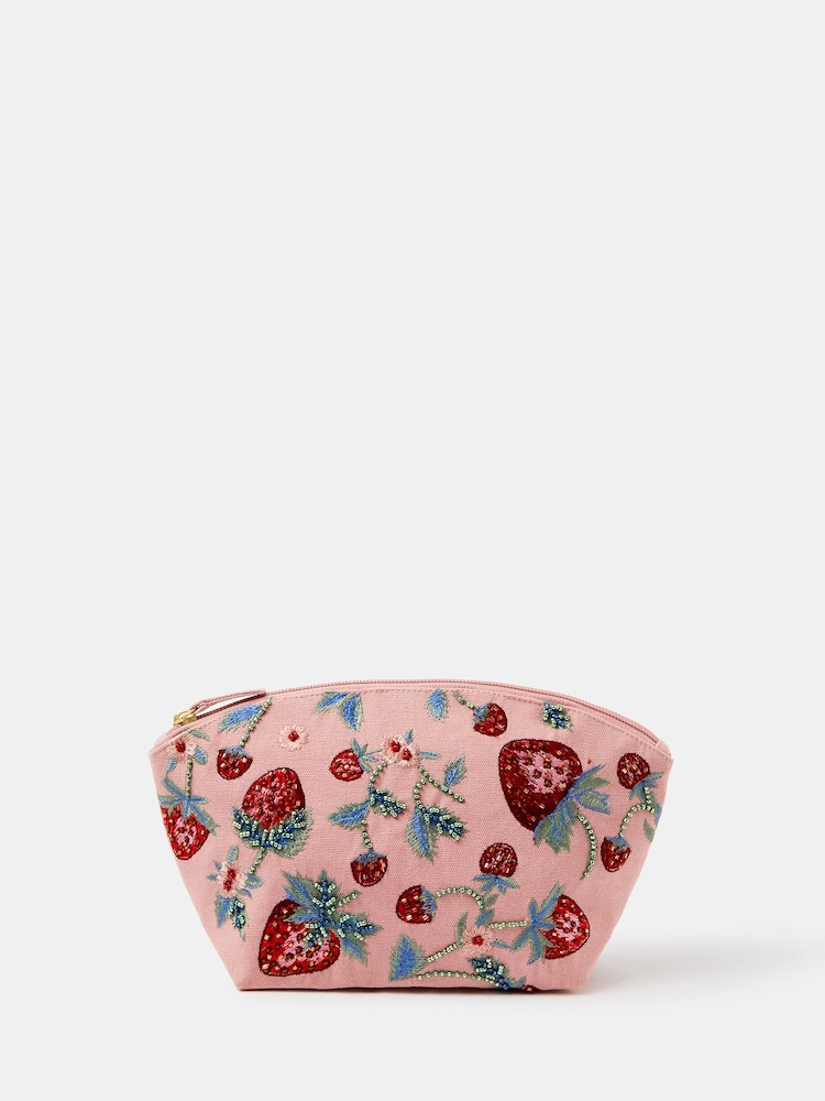 Accessorize Pink Embellished Strawberry Make Up Bag - Image 1 of 2 Accessorize Pink Embellished Strawberry Make Up Bag - Image 1 of 2