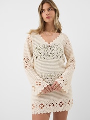 Accessorize Cream Crochet Long Sleeve Cover Up - Image 2 of 4