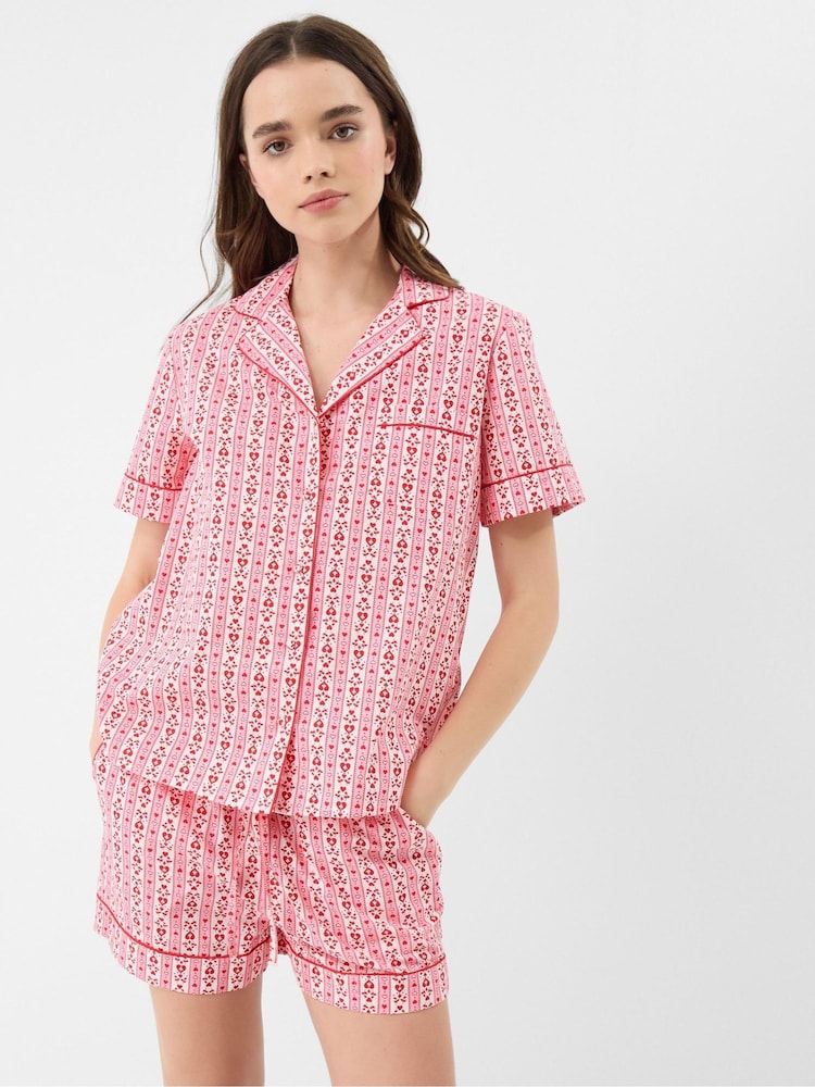 Accessorize Pink Heart Print Cotton Shorts Pyjama Set - Image 1 of 4 Accessorize Pink Heart Print Cotton Shorts Pyjama Set - Image 1 of 4