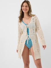 Accessorize Cream Crochet Tie Front Kaftan - Image 2 of 4