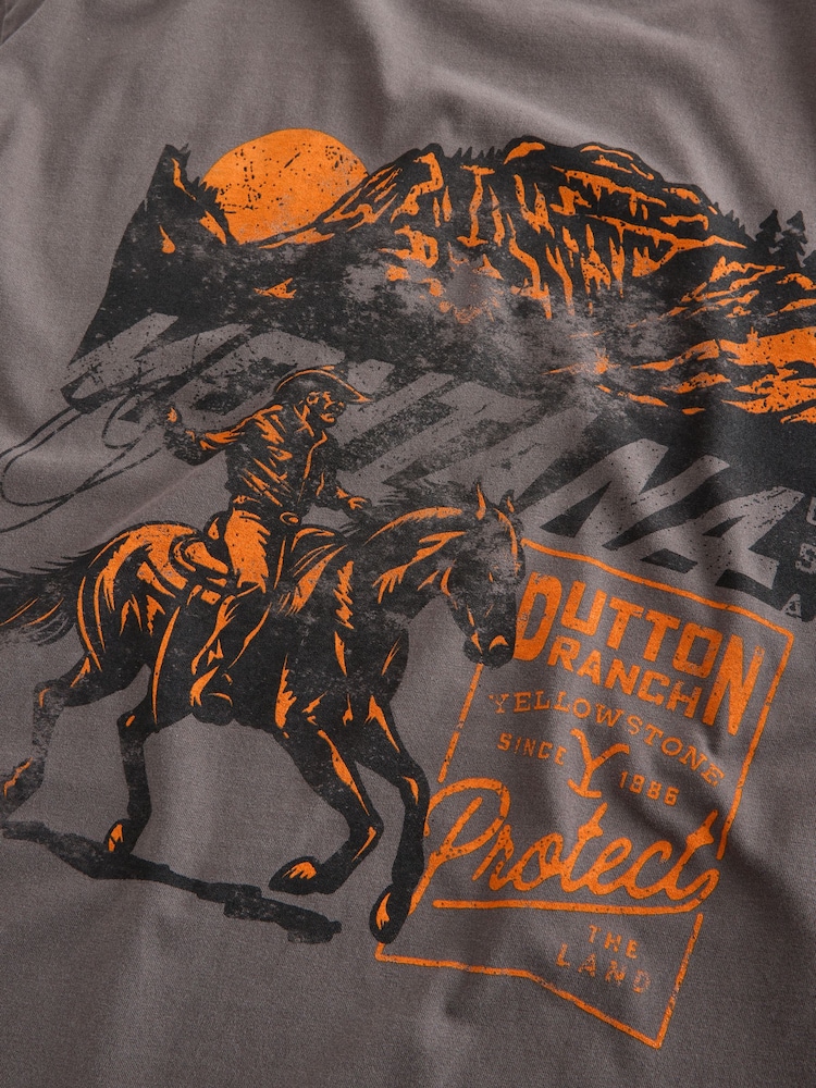 Braun - T-Shirt mit Yellowstone-Grafikprint - Bild 5 von 5