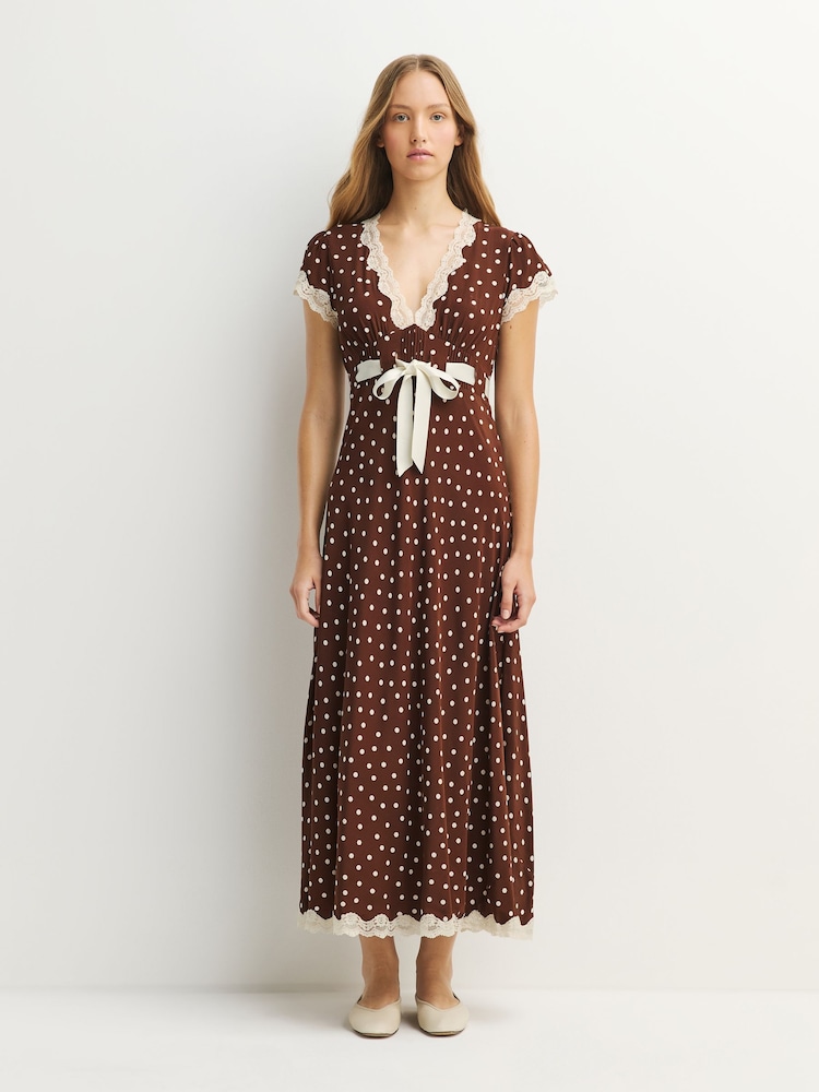Rixo Layla Dot Brown Marlice Dress - Image 1 of 6